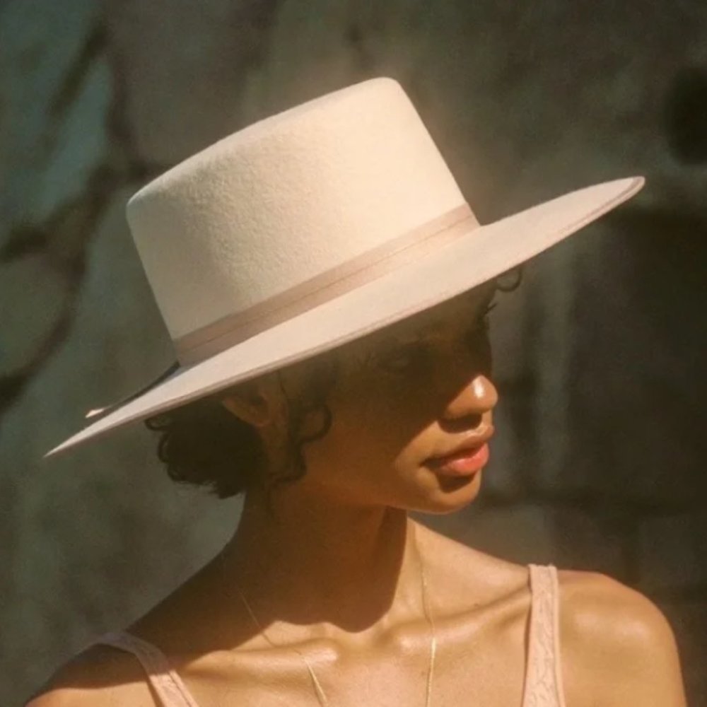 Lack of Color Wool Boater Hat in Ivory, Size Large